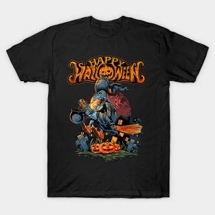 Happy Halloween riding witch T-Shirt